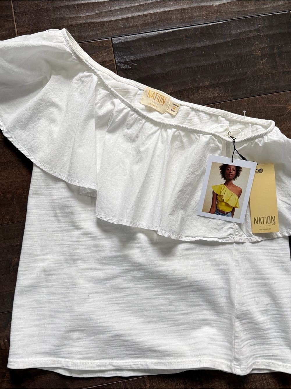 Nation LTD White One-Shoulder Ruffle Camisole